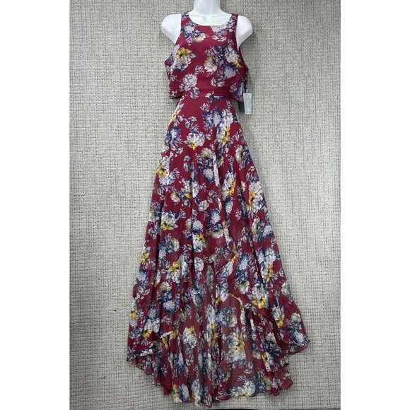 Ali & Jay Maxi Dress Womens Size M Multicolor Bohemian Rhapsody Floral Cut Out - Picture 1 of 13